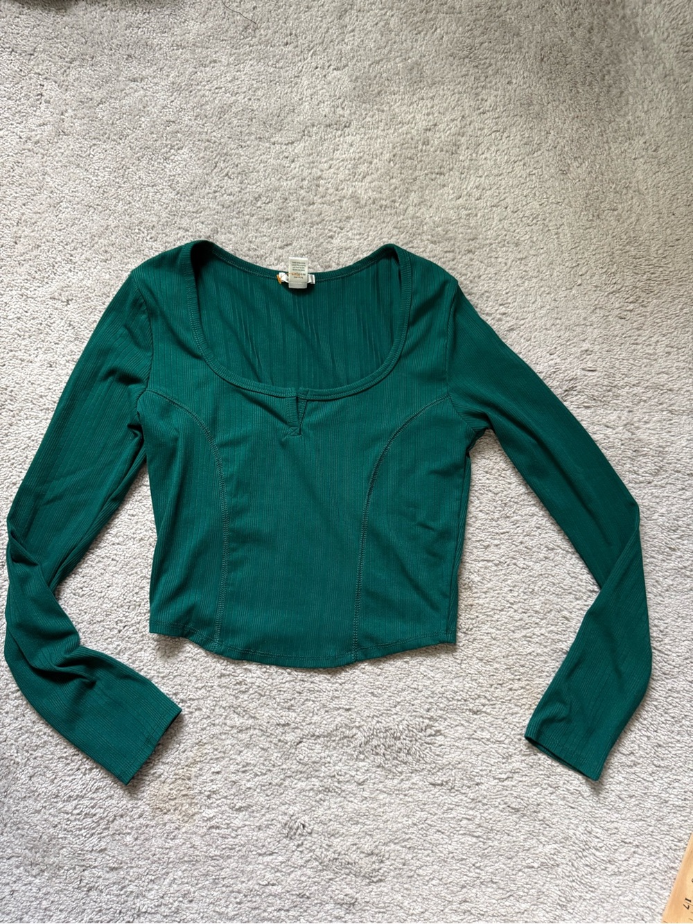 Bozzolo Emerald Green Ribbed Long Sleeve Scoop Top